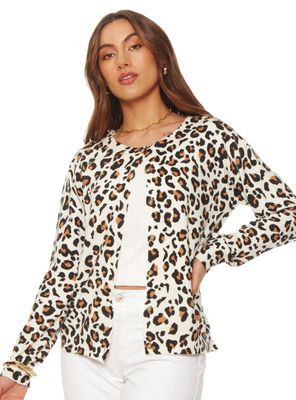 Chaleco Manga Larga Animal Print Abotonado en Delantero