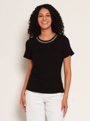 Polera Manga Corta Escote Redondo con Aplicación