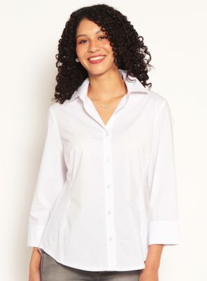 Blusa Manga 3/4 Abotonada en Delantero Strass