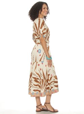 Imagen 2 del producto Vestido Manga Corta Estampado Escote V con Cinturón Color