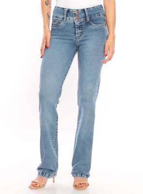 Jeans Recto Pretina Alta Tiro Alto 2 Botones