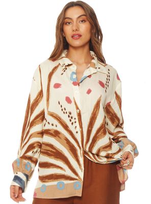 Blusa Manga Larga Estampada Abotonada en Delantero