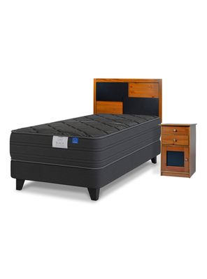 Cama Europea 1.5 Plazas Black Base Normal Respaldo + Velador