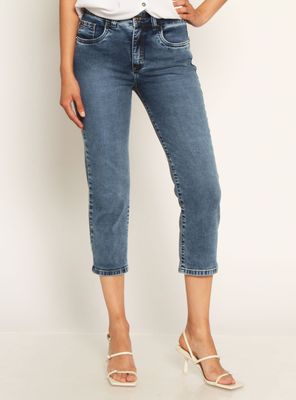 Jeans Capri Tiro Alto Pretina Básica
