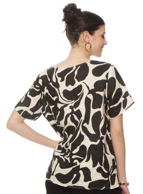 Imagen 2 del producto Blusa Manga Corta Lino Estampado Escote Redondo