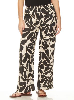 Pantalón Wide Leg Lino Estampado Tiro Alto Pretina