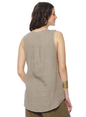 Imagen 2 del producto Blusa sin Manga Lino Escote V Botón