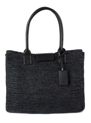 Bolso de Playa Black Raffia Leather Tote Bag