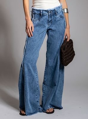 Jeans Wide Leg Tiro Medio Pia Celeste