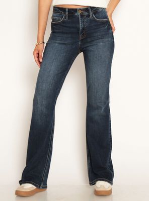 Jeans Flare Tiro Alto Pretina Básica 1 Botón