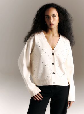 Imagen 1 del producto Cárdigan Holgado con Rombos de Tachas y Botones Metalizados