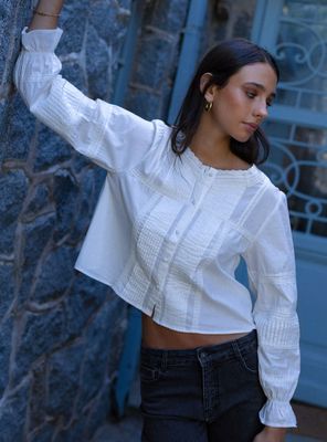 Blusa Pliegues Botón White