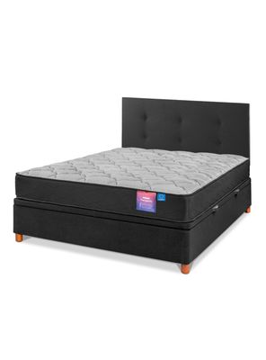 Cama Baúl Therapedic Plus 2 Plazas + Respaldo Royal negro