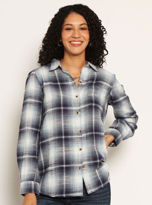 Imagen 1 del producto Blusa Escocés Manga Larga Abotonada en Delantero y Bolsillo