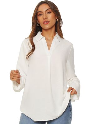 Blusa Manga Larga Escote V con Cuello