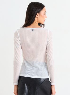 Imagen 2 del producto Polera de Rib Estampada con Cuello Bote y Manga Larga