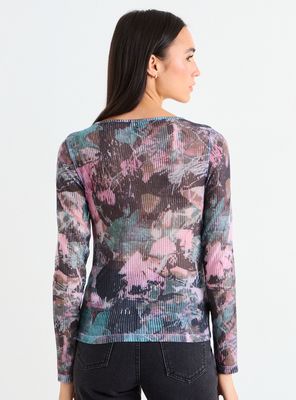 Imagen 2 del producto Polera de Rib Estampada con Cuello Bote Manga Larga