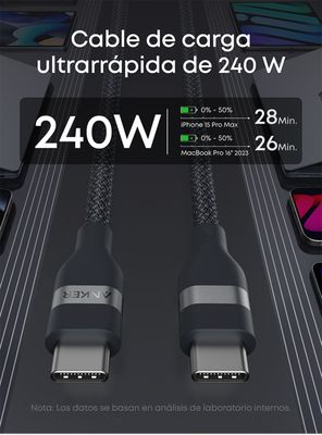 Imagen 2 del producto Cable Cargador 240W USB-C a USB-C 1m Negro