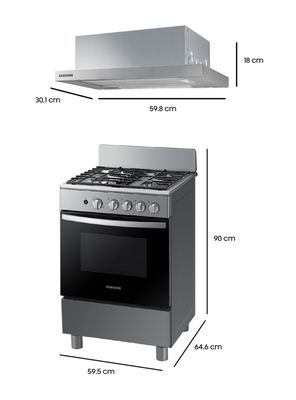 Imagen 2 del producto Cocina a Gas 4 Quemadores Negro + Campana Telescópica 60 cm