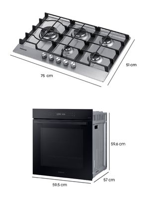 Imagen 2 del producto Kit Empotrable Encimera a Gas 5 Quemadores Gris + Horno Eléctrico 76 Litros Serie 4 Negro con Wi-Fi