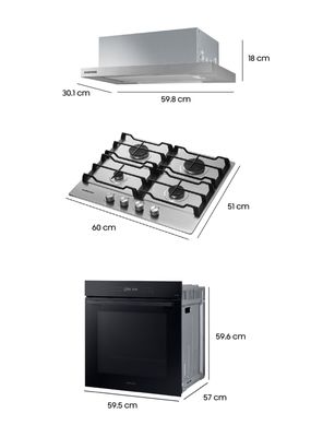 Imagen 2 del producto Kit Empotrable Campana 60 cm + Encimera a Gas 4 Quemadores Inox + Horno Eléctrico 76 Litros Wi-Fi