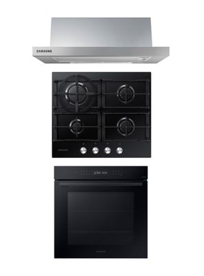 Imagen 1 del producto Kit Empotrable Campana 60 cm + Encimera a Gas 4 Quemadores Negro + Horno Eléctrico 76 Litros Wi-Fi