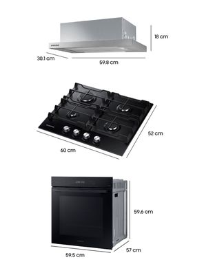 Imagen 2 del producto Kit Empotrable Campana 60 cm + Encimera a Gas 4 Quemadores Negro + Horno Eléctrico 76 Litros Wi-Fi