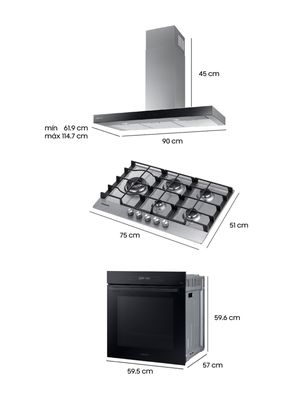 Imagen 2 del producto Kit Empotrable Campana 90 cm + Encimera a Gas 5 Quemadores + Horno Eléctrico 76 Litros con Wi-Fi