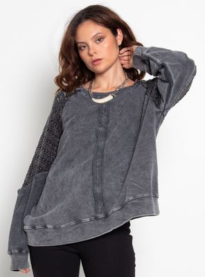 Imagen 1 del producto Sweater Acid Wash Manga Larga Escote Redondo y Textura en Manga