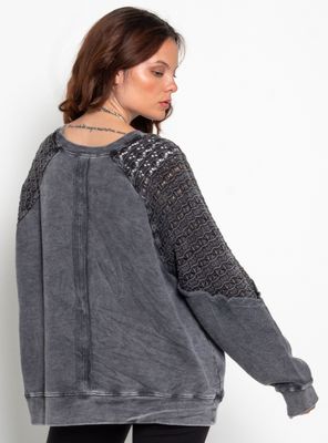 Imagen 2 del producto Sweater Acid Wash Manga Larga Escote Redondo y Textura en Manga