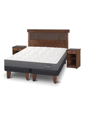 Cama Europea Anatomic 2 Plazas Base Dividida + Set Muebles Dublín Caramelo