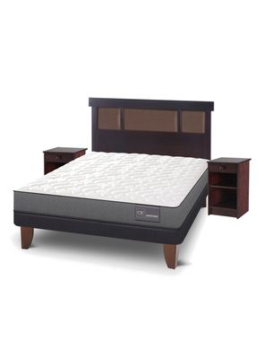 Cama Europea Anatomic 2 Plazas + Set Muebles Dublín Chocolate