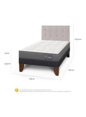 Imagen 2 del producto Cama Europea Anatomic 1.5 Plazas + Respaldo Gris