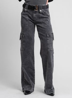 Jeans Cargo Tiro Alto Juana Gris G
