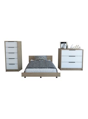Imagen 1 del producto Set Base Cama 2 Plazas + 2 Cómodas Kaia Miel Y Blanco