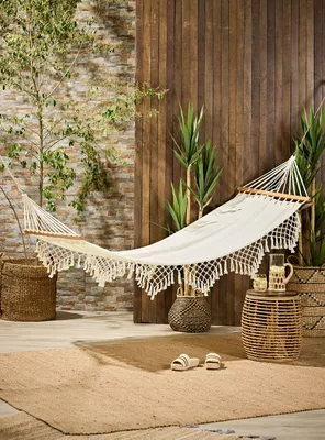 Hamaca Algodón Beige Flecos Outzen