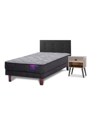 Cama Europea Therapedic Plus 1.5 Plazas + Respaldo Royal + Velador Rock