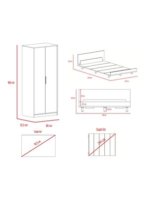 Imagen 2 del producto Set Base Cama 2 Plazas + Closet Colgador 2 Puertas Wengue y Miel