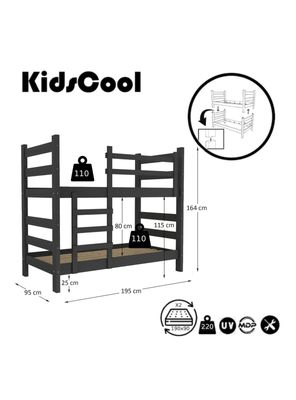 Imagen 2 del producto Camarote Essenciale 1 Plaza Negro Desmontable Madera 220 kg