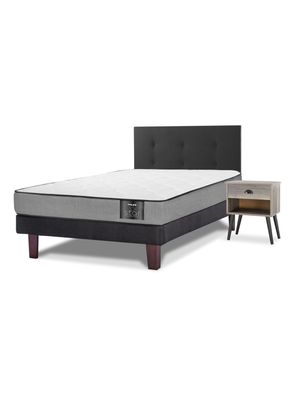Cama Europea Star 1.5 Plazas x 200 cm + Repaldo Royal + Velador Rock