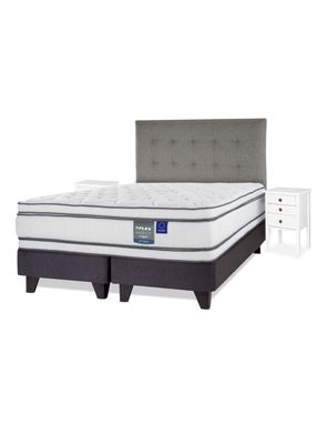 Cama Europea Majesty King + Respaldo Gris + Velador Roma