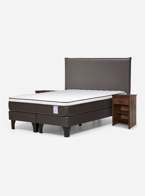 Cama Europea New style 4 King + Respaldo + Veladores Maurice Chocolate
