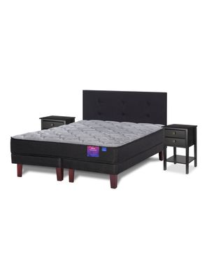 Cama Europea Therapedic Plus King Flex + Respaldo Royal Negro + 2 Veladores Rock