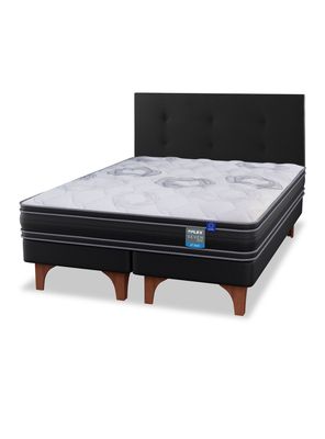 Cama Europea Seven Plus King + Respaldo Royal Negro