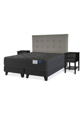 Cama Europea King Black Base Dividida + Respaldo + Velador