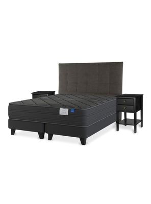 Cama Europea Súper King Black Base Dividida Respaldo + Velador