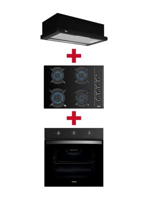 Kit Empotrable Horno Eléctrico HBB5360FBK Negro + Encimera a Gas GBC64003KBB + Campana TL6310 Negro