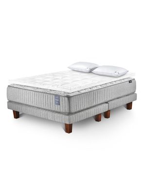 Cama Europea Hybrid Visco 2 Plazas Base Dividida  + Topper + Almohada Down Alternative