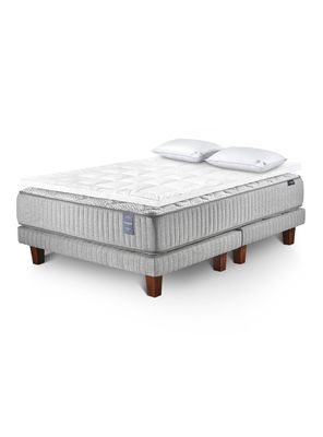 Cama Europea Hybrid Visco Súper King Base Dividida + Topper + Almohadas Down Alternative