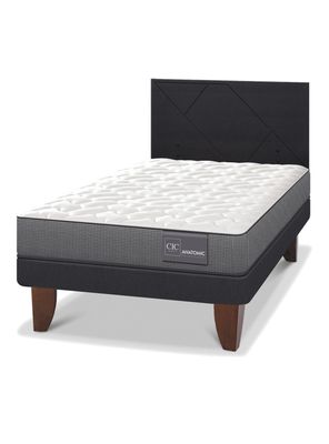 Cama Europea Anatomic 1.5 Plazas + Respaldo Villarrica Negro